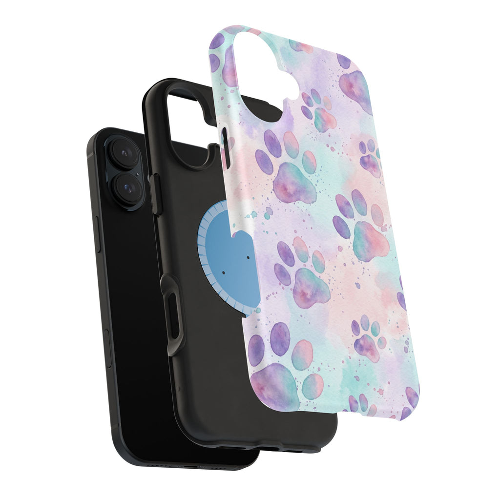 Watercolor Paw Print Phone Case — Impact-Resistant Wireless Charging Cover