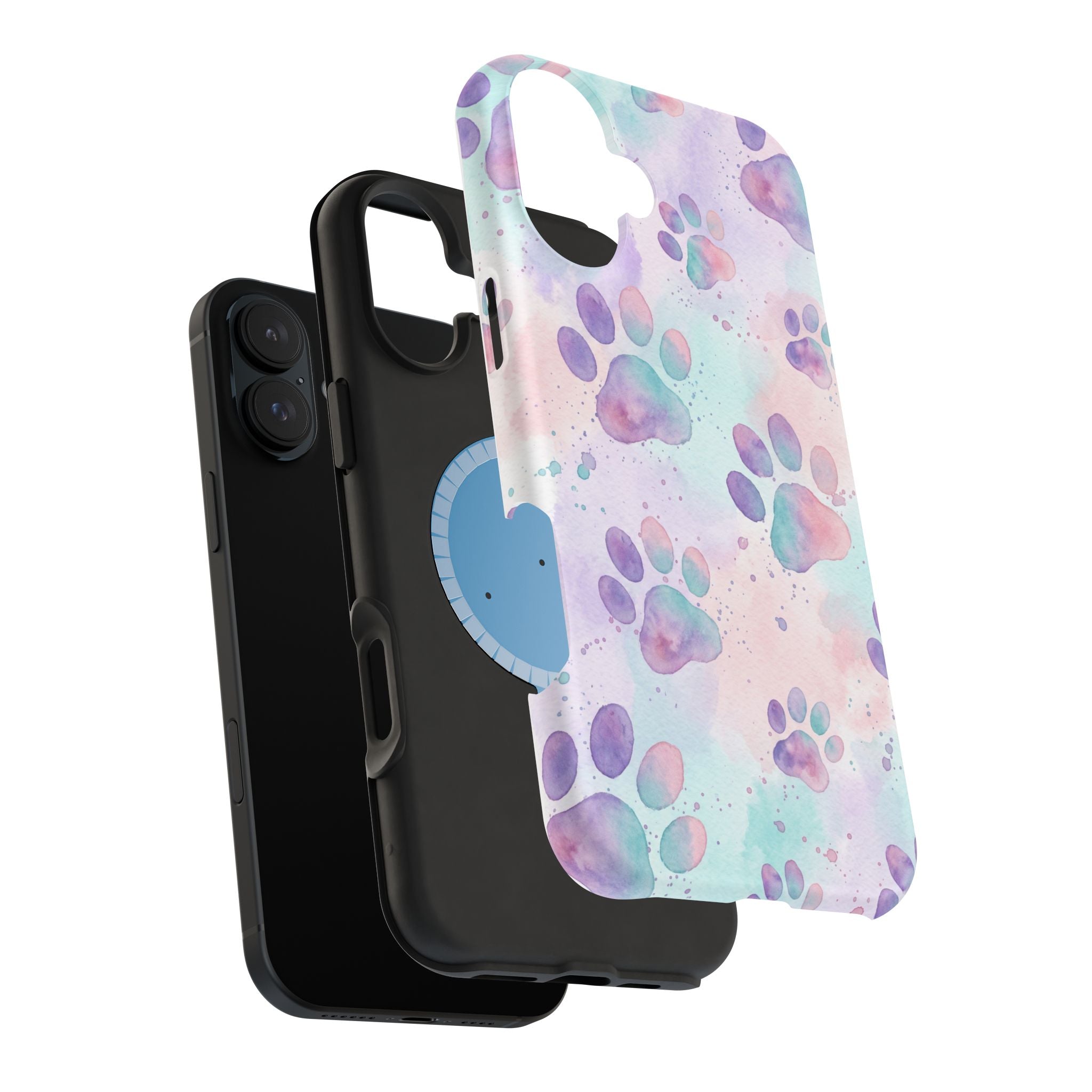 Watercolor Paw Print Phone Case — Impact-Resistant Wireless Charging Cover