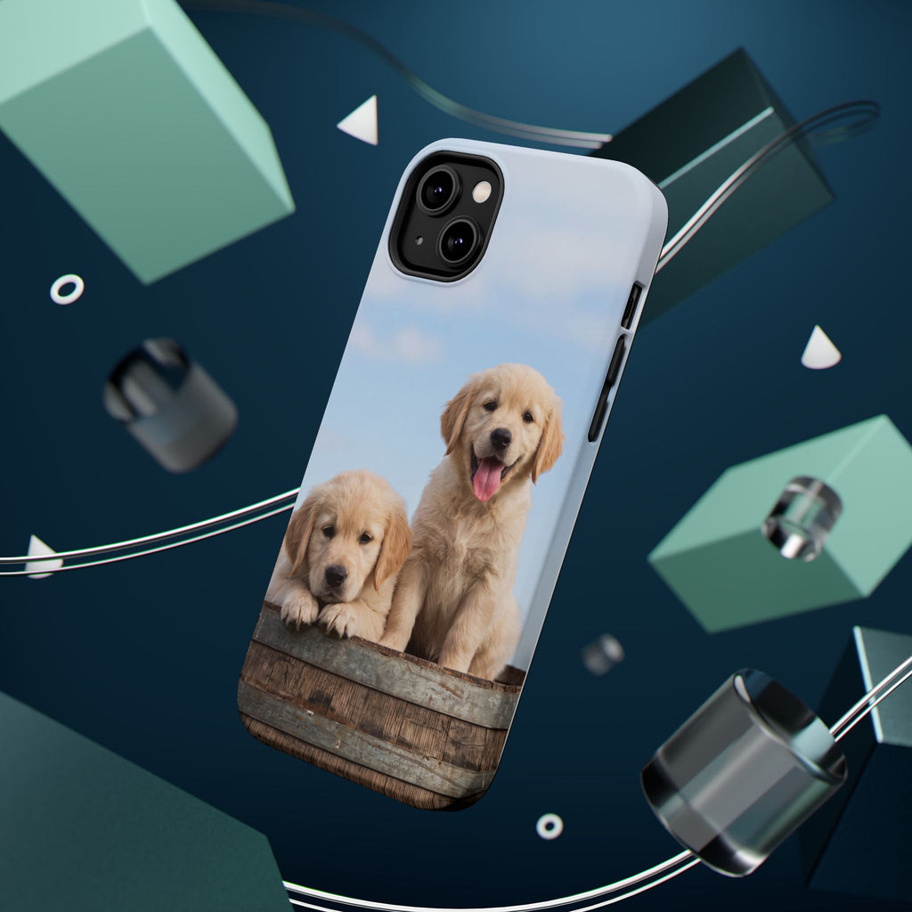 Golden Retriever Puppy Duo Phone Case — Impact-Resistant Wireless Charging Cover