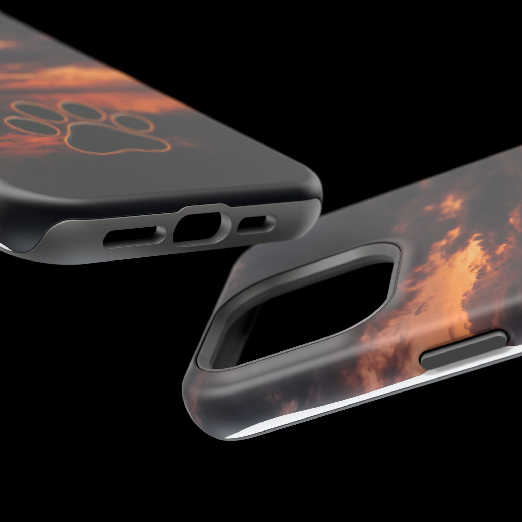 Sunset Paw Print Phone Case — Impact-Resistant Wireless Charging Cover