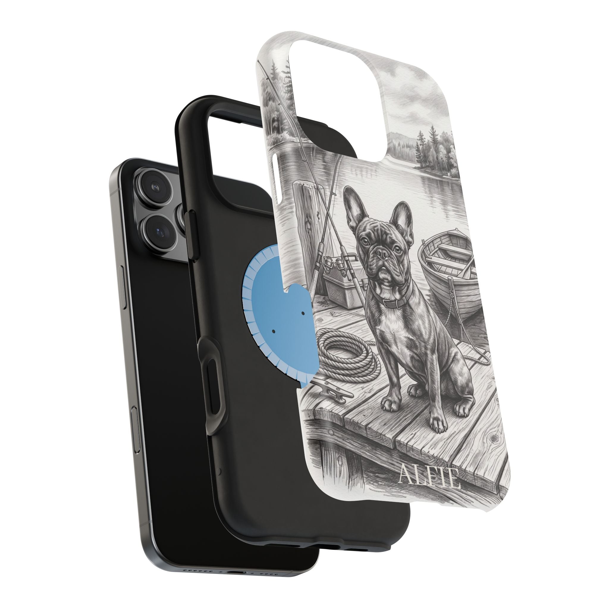 Personalized French Bulldog Lakeside Dock Phone Case — Wireless Charging Cover
