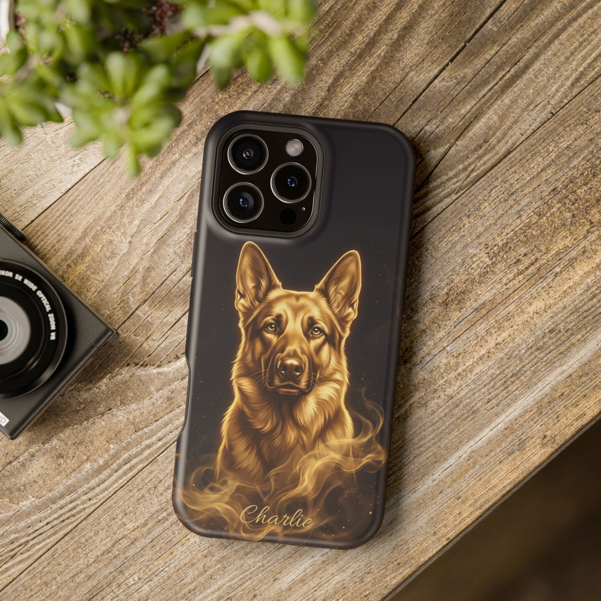 German Shepherd Phone Case | Personalized Gold Glow Art — Tough Magnetic Case with Wireless Charging