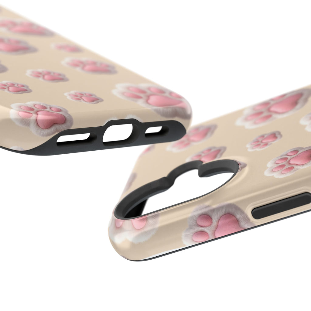 Pink Paw Print Phone Case — Impact-Resistant Wireless Charging Cover