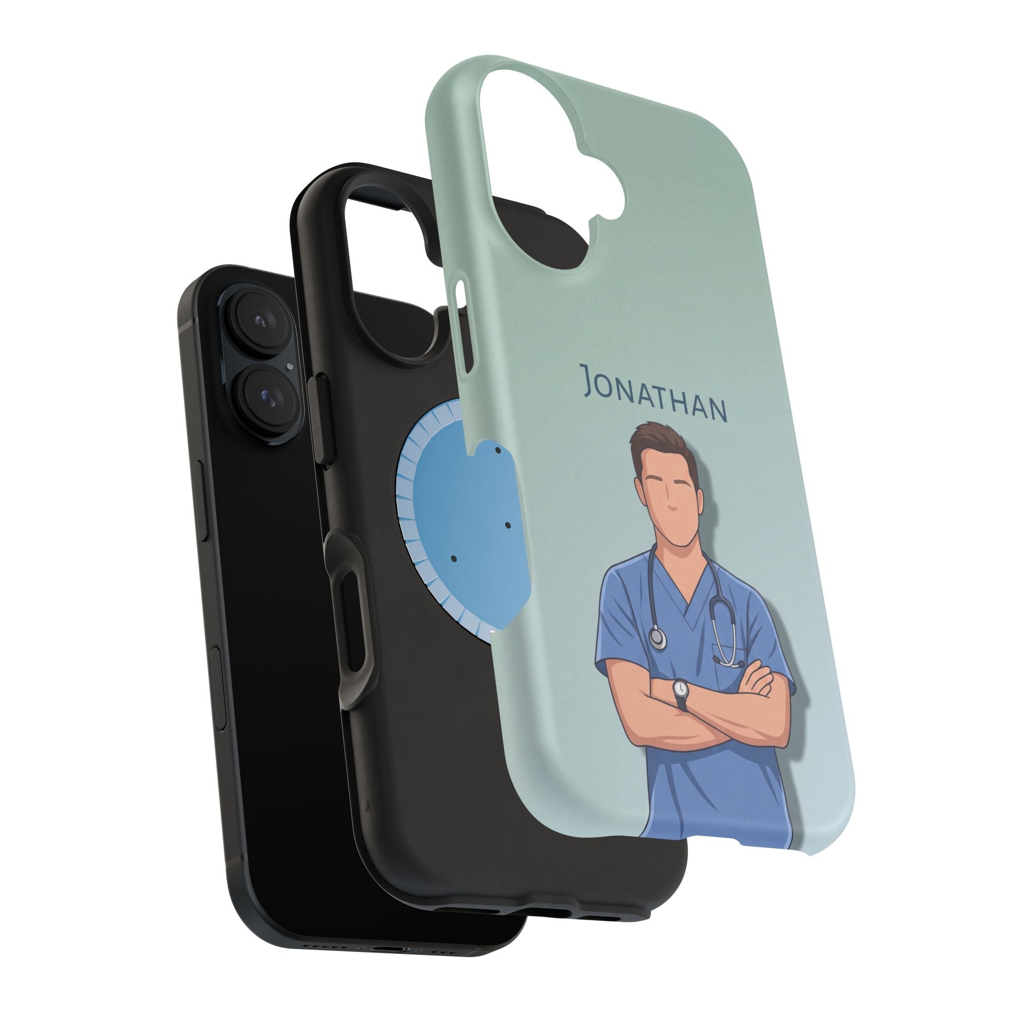 Personalized Nurse Portrait Phone Case — Impact-Resistant Wireless Charging Cover