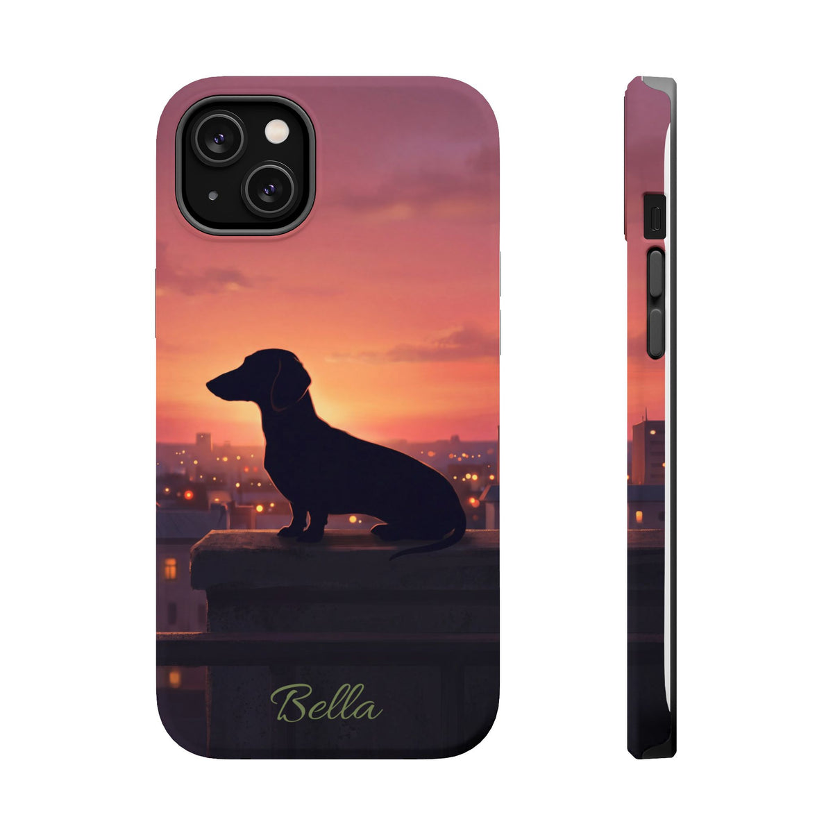 Personalized Dachshund Rooftop Sunset Phone Case — Wireless Charging Cover