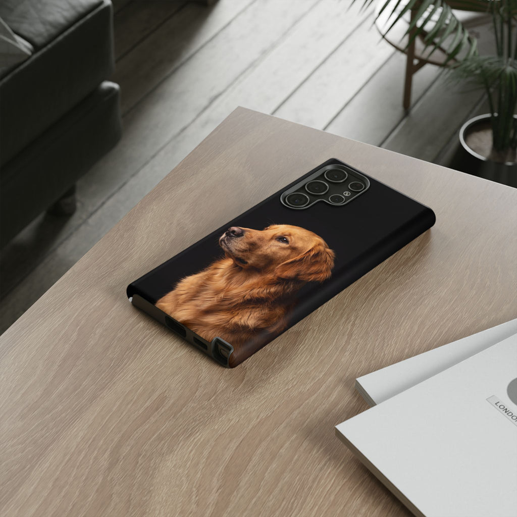 Golden Retriever Portrait Phone Case | Realistic Dog Photo on Black Background | iPhone & Samsung