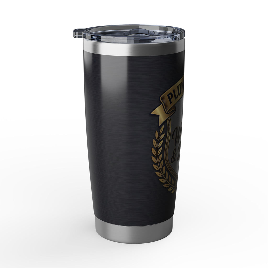 Plumber Dad Tumbler – "Wrenches & Bourbon" Charcoal Crest Design 20 oz