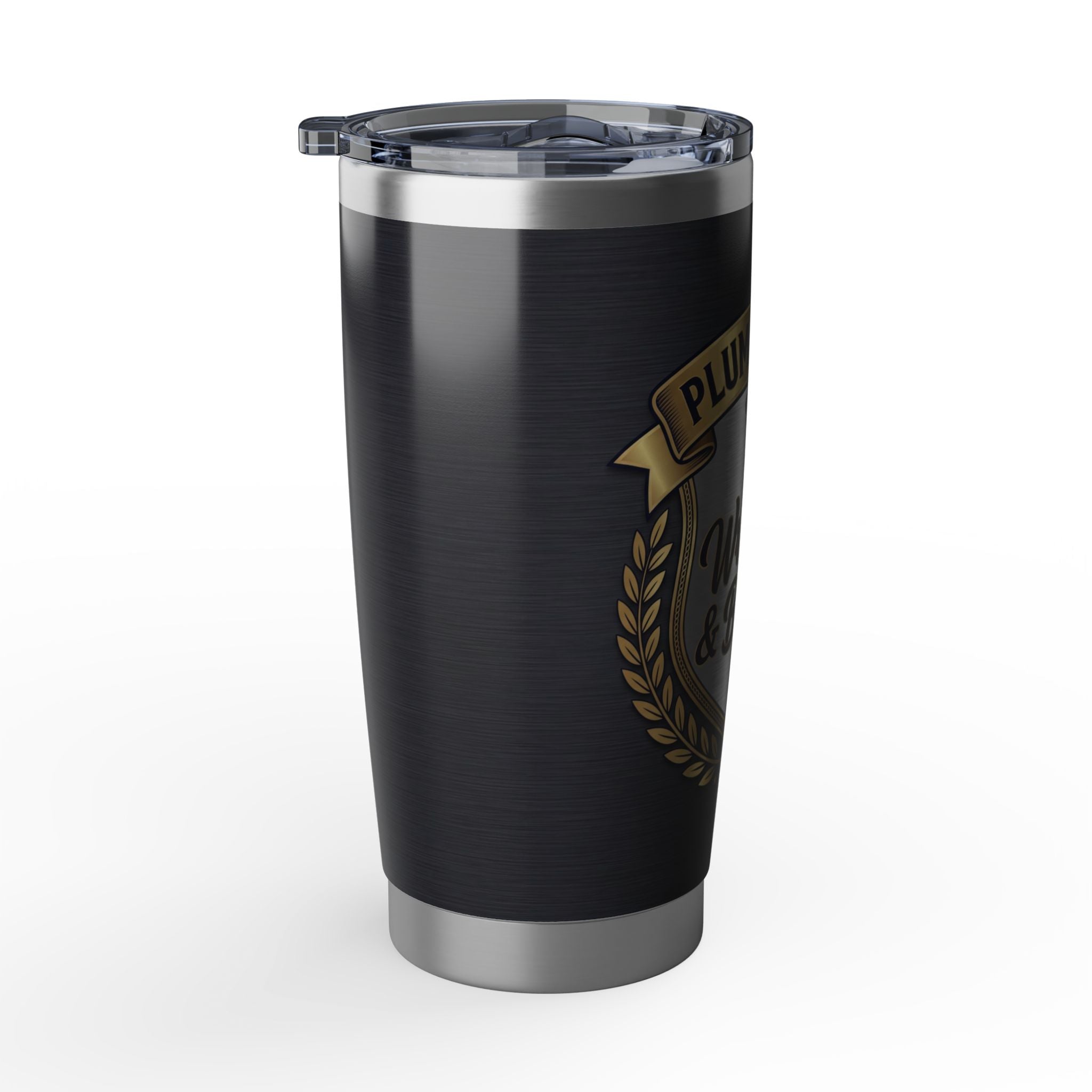 Plumber Dad Tumbler – "Wrenches & Bourbon" Charcoal Crest Design 20 oz