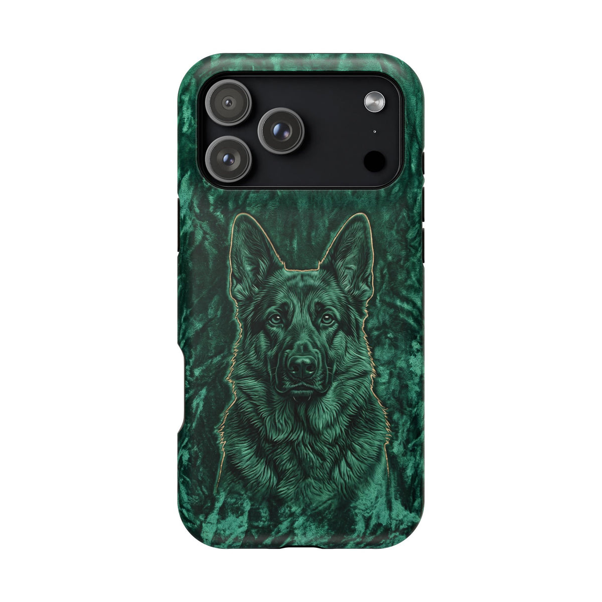 German Shepherd Phone Case | Emerald Velvet Art — Tough Magnetic Case with Wireless Charging