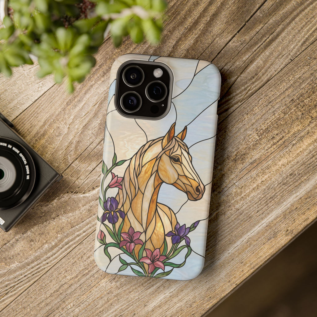 Floral Stained Glass Horse Phone Case — Tough Magnetic Case with Wireless Charging