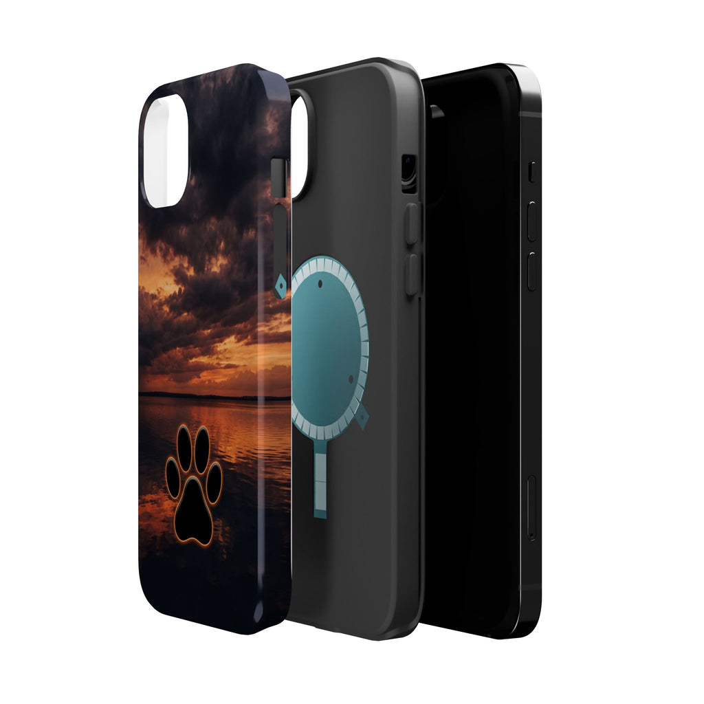 Sunset Paw Print Phone Case — Impact-Resistant Wireless Charging Cover