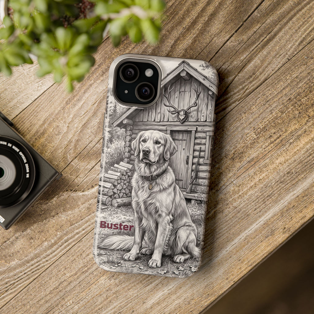 Personalized Golden Retriever Cabin Porch Phone Case — Wireless Charging Cover