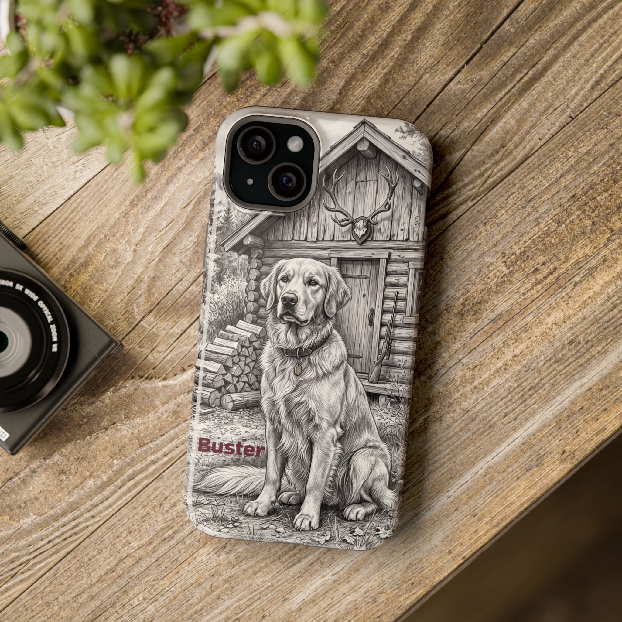Personalized Golden Retriever Cabin Porch Phone Case — Wireless Charging Cover