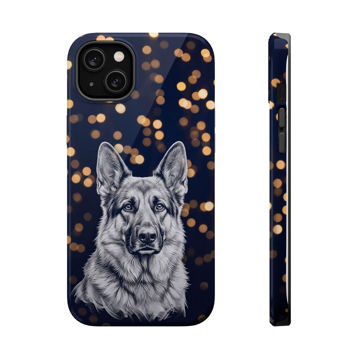 German Shepherd Phone Case | Golden Bokeh Art — Tough Magnetic Case with Wireless Charging