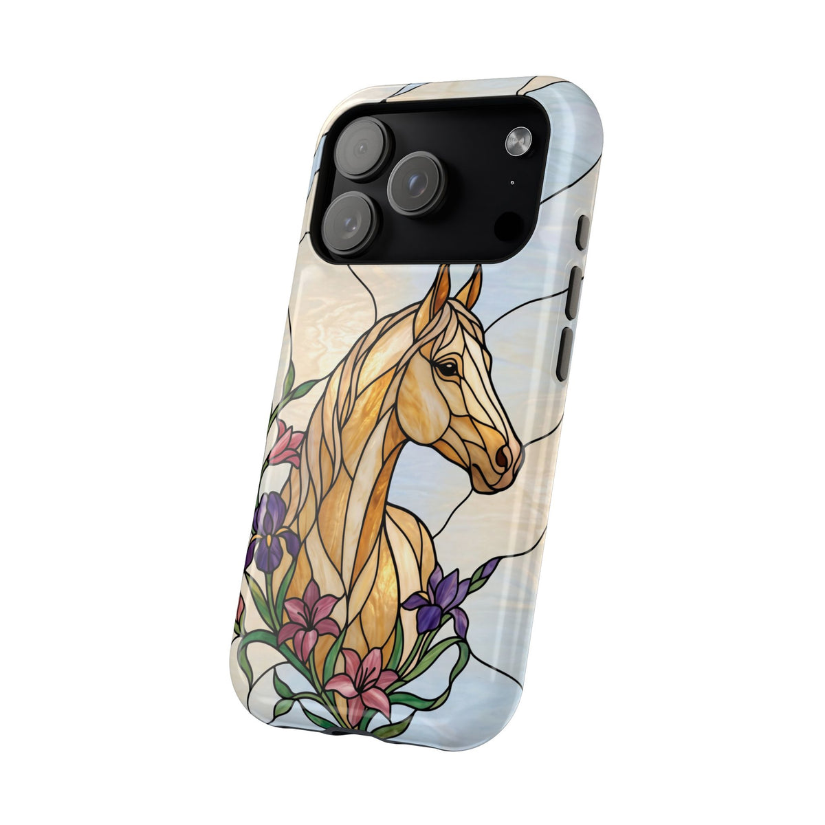 Floral Stained Glass Horse Phone Case — Tough Magnetic Case with Wireless Charging