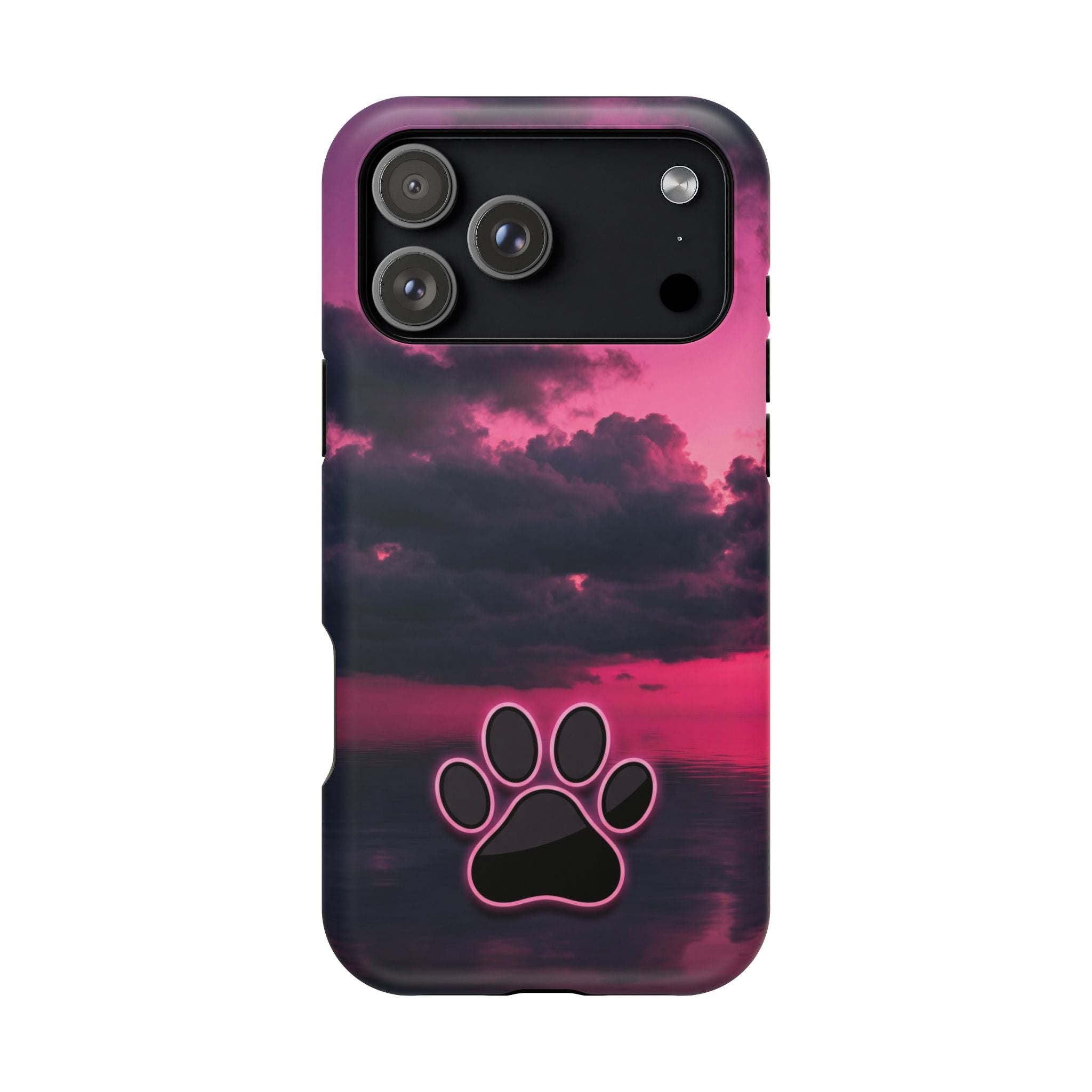 Pink Sky Paw Print Phone Case — Impact-Resistant Wireless Charging Cover