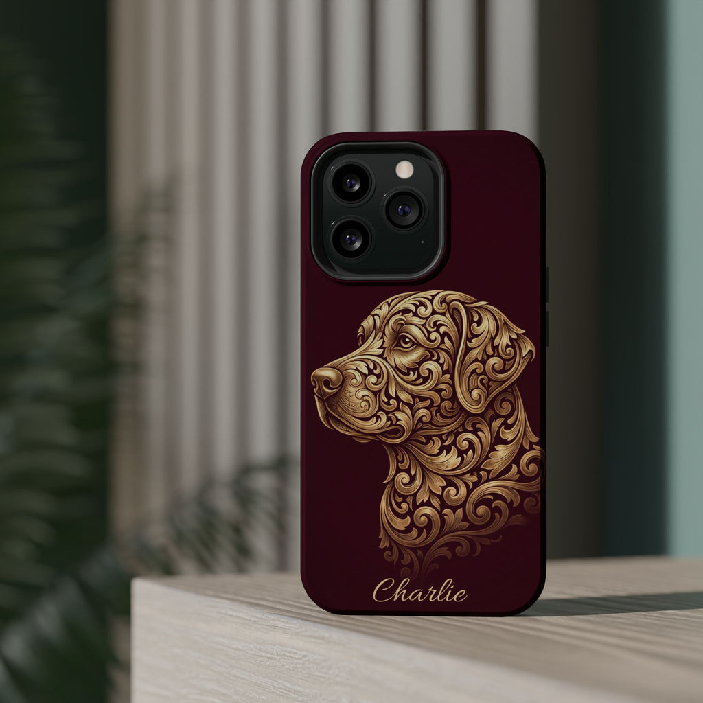Personalized Gold Filigree Labrador Phone Case — Tough Magnetic Case with Wireless Charging
