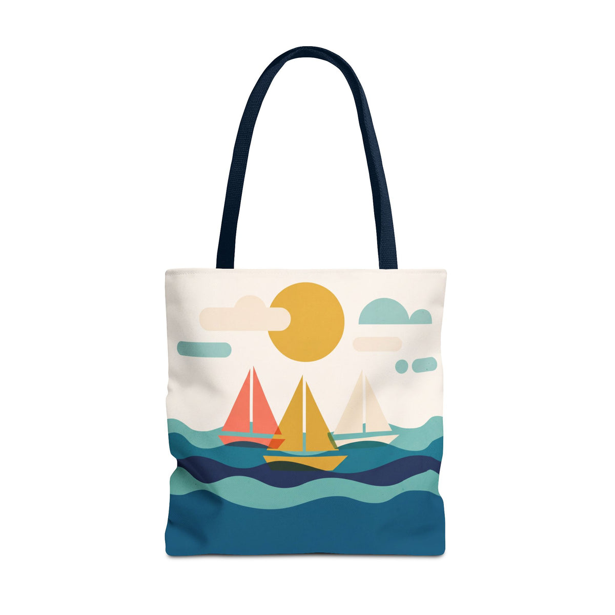 Minimalist Sailboat Tote Bag – Mid-Century Modern Ocean Waves Beach Bag