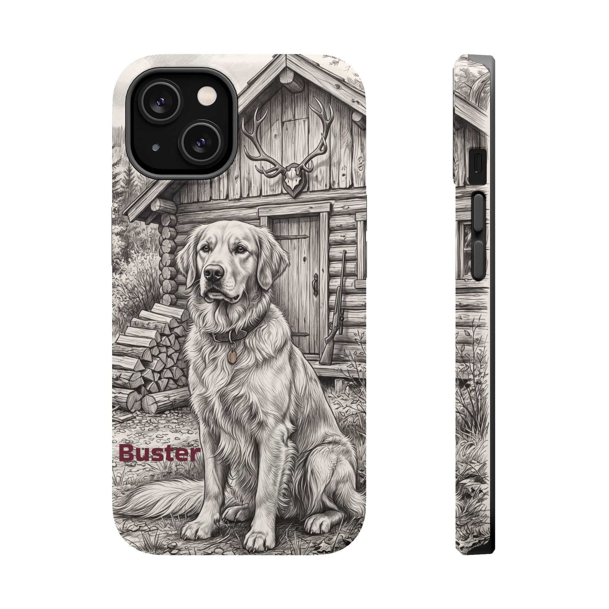 Personalized Golden Retriever Cabin Porch Phone Case — Wireless Charging Cover