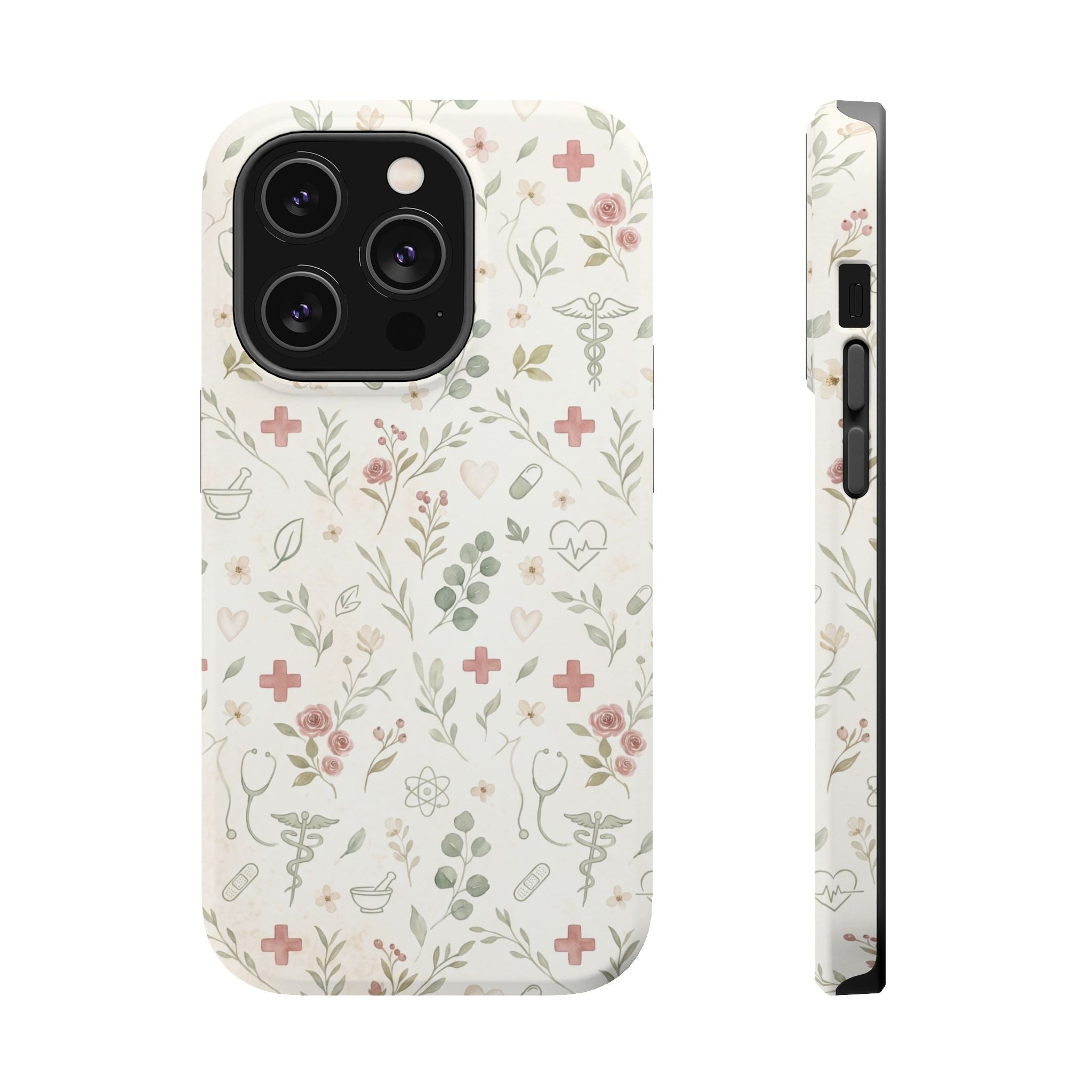 Floral Nurse Phone Case — Impact-Resistant Wireless Charging Cover