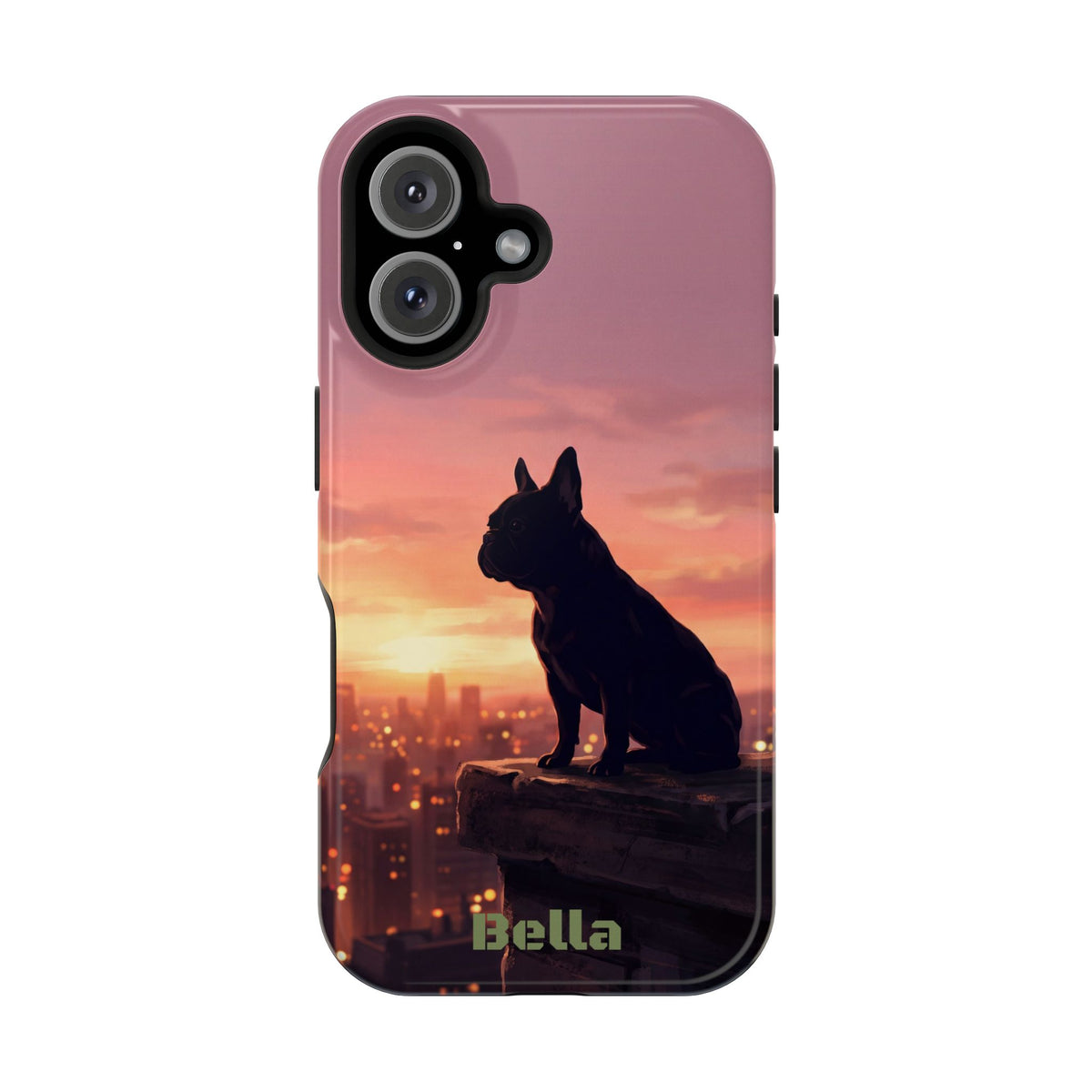 Personalized French Bulldog City Skyline Sunset Phone Case — Wireless Charging Cover