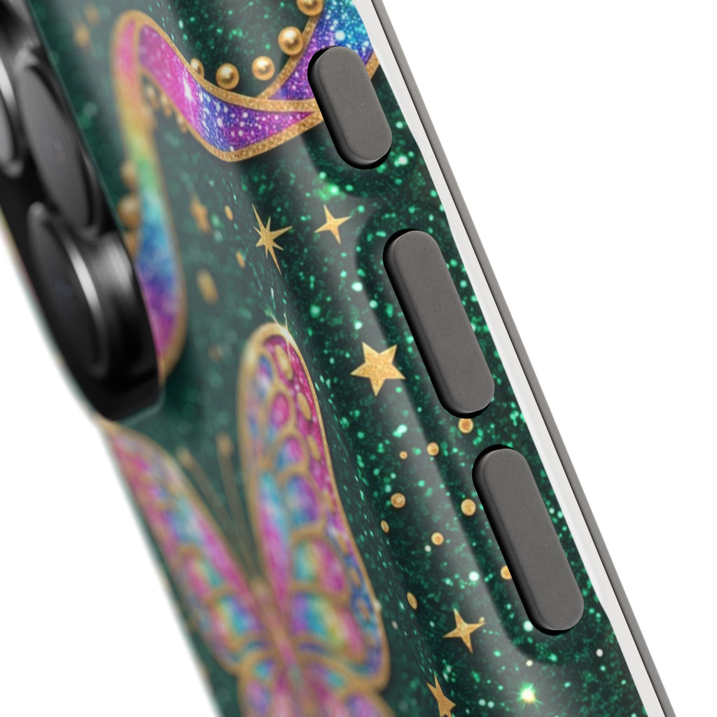 Rainbow Glitter Butterfly Personalized Teacher Phone Case — Wireless Charging Cover