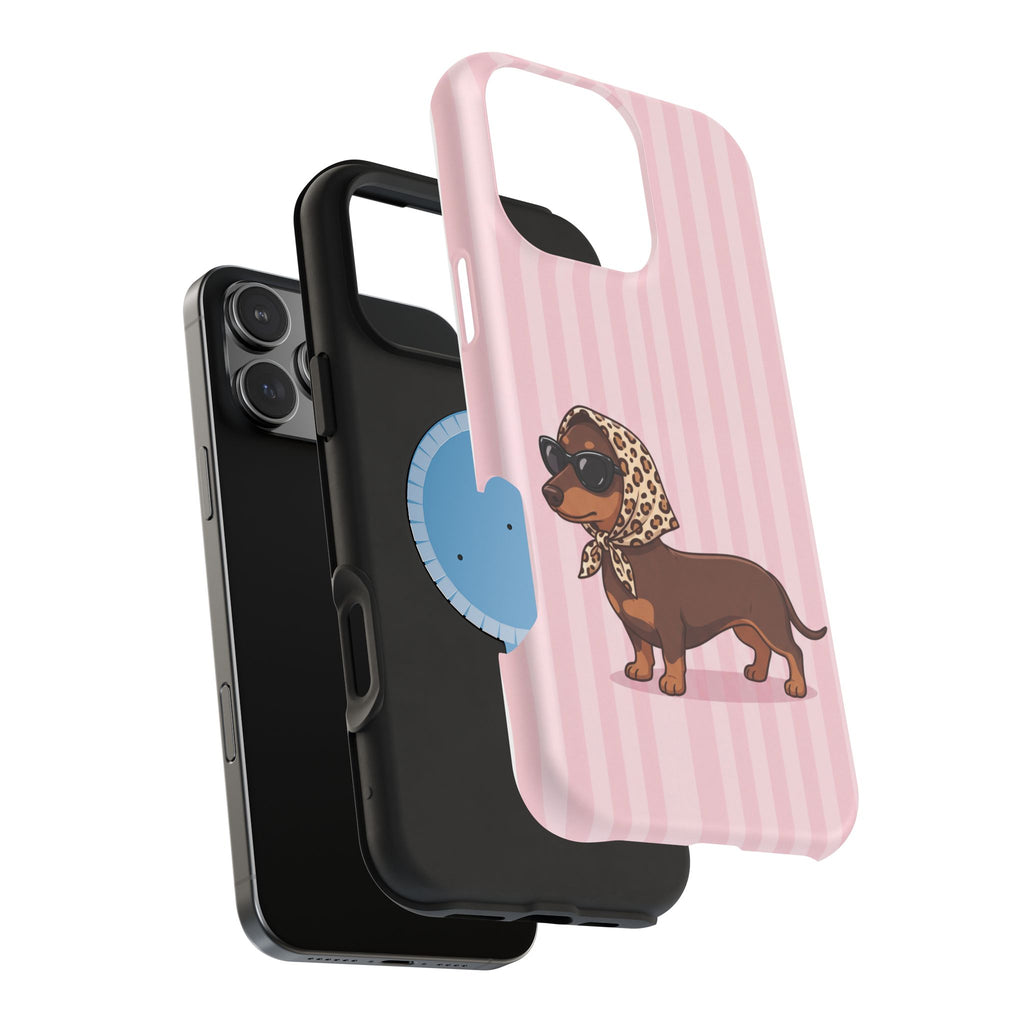 Preppy Dachshund Phone Case — Impact-Resistant Wireless Charging Cover