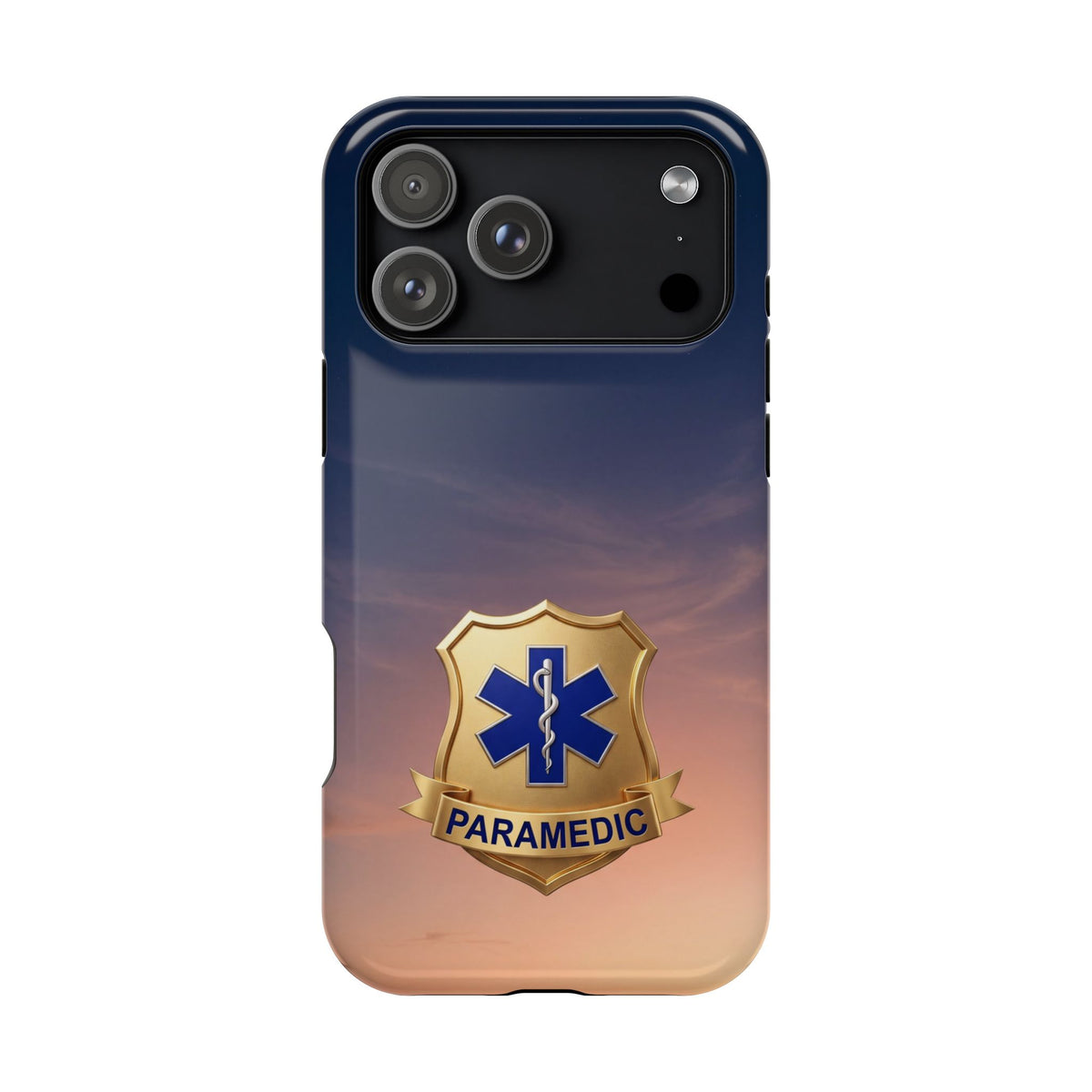 Gold Paramedic Badge Sunset Sky Phone Case — Magnetic Wireless Charging Cover
