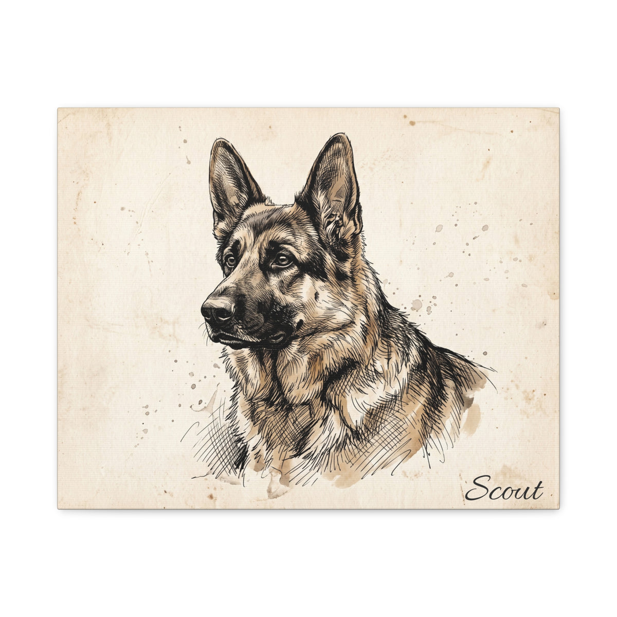 German Shepherd Personalized Canvas | Vintage Sketch Wall Art
