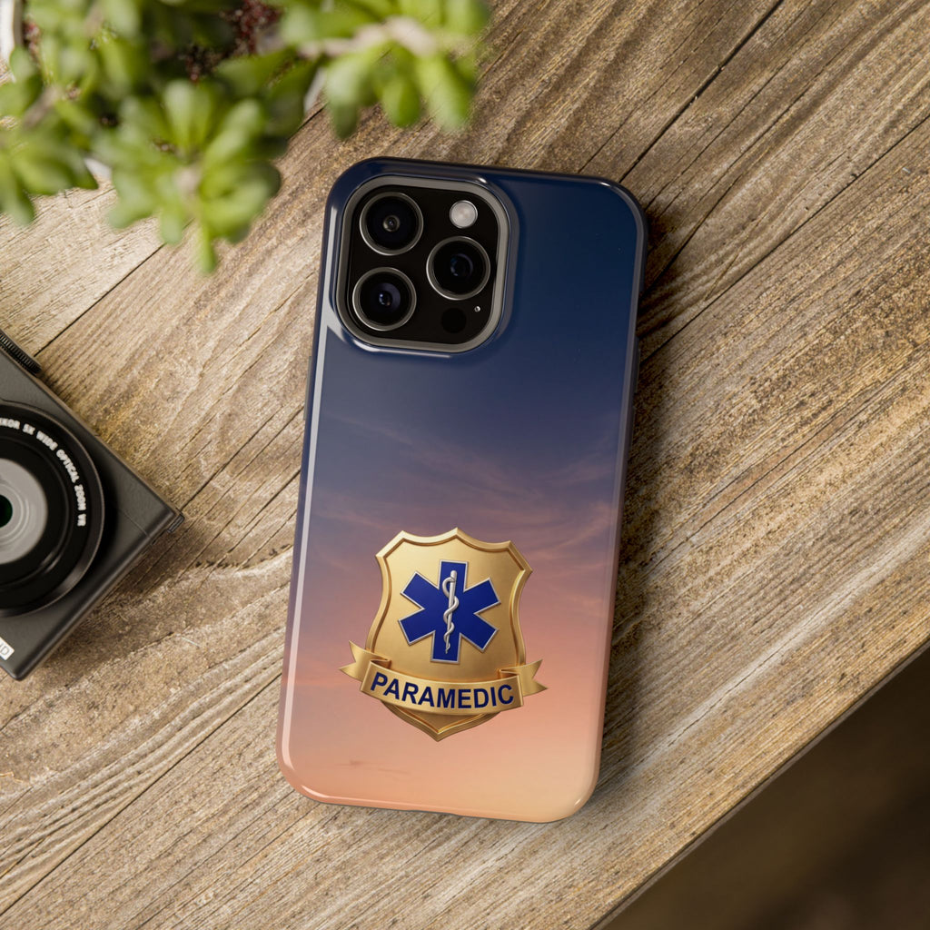 Gold Paramedic Badge Sunset Sky Phone Case — Magnetic Wireless Charging Cover