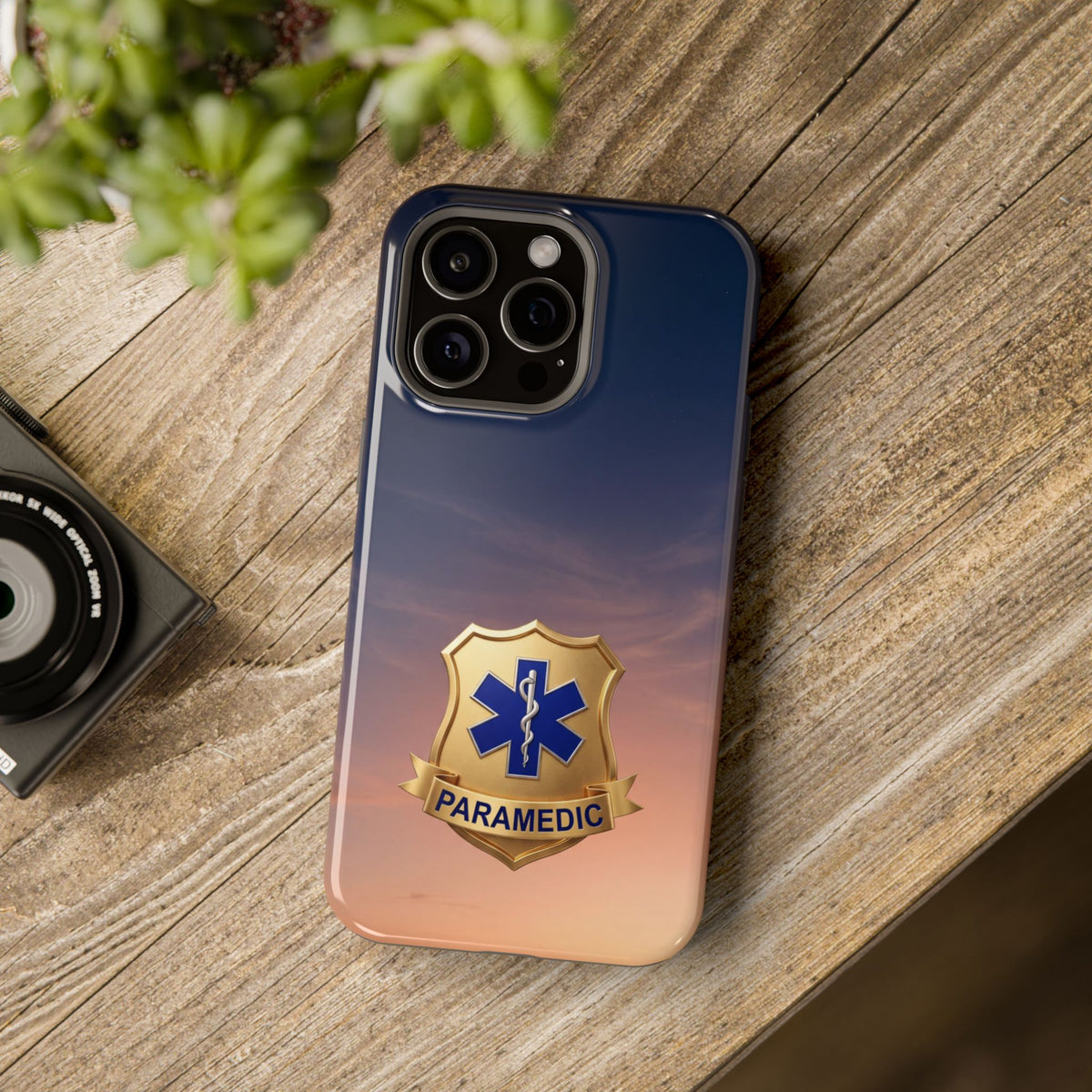 Gold Paramedic Badge Sunset Sky Phone Case — Magnetic Wireless Charging Cover