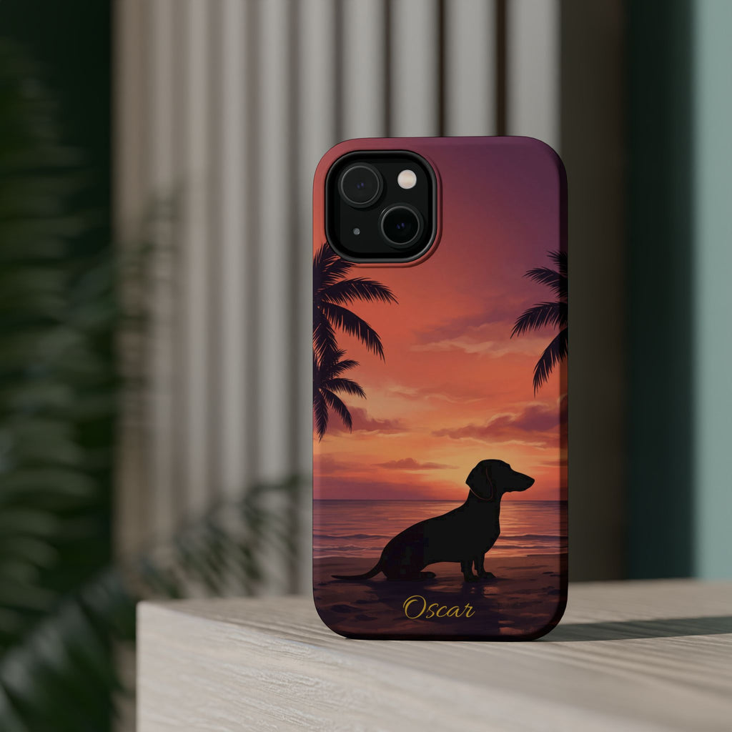 Personalized Dachshund Tropical Beach Sunset Phone Case — Wireless Charging Cover