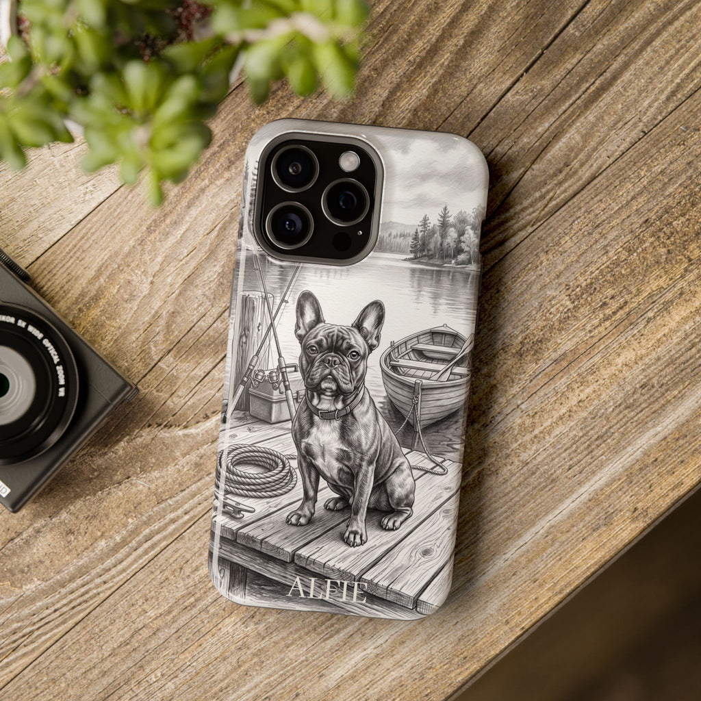 Personalized French Bulldog Lakeside Dock Phone Case — Wireless Charging Cover