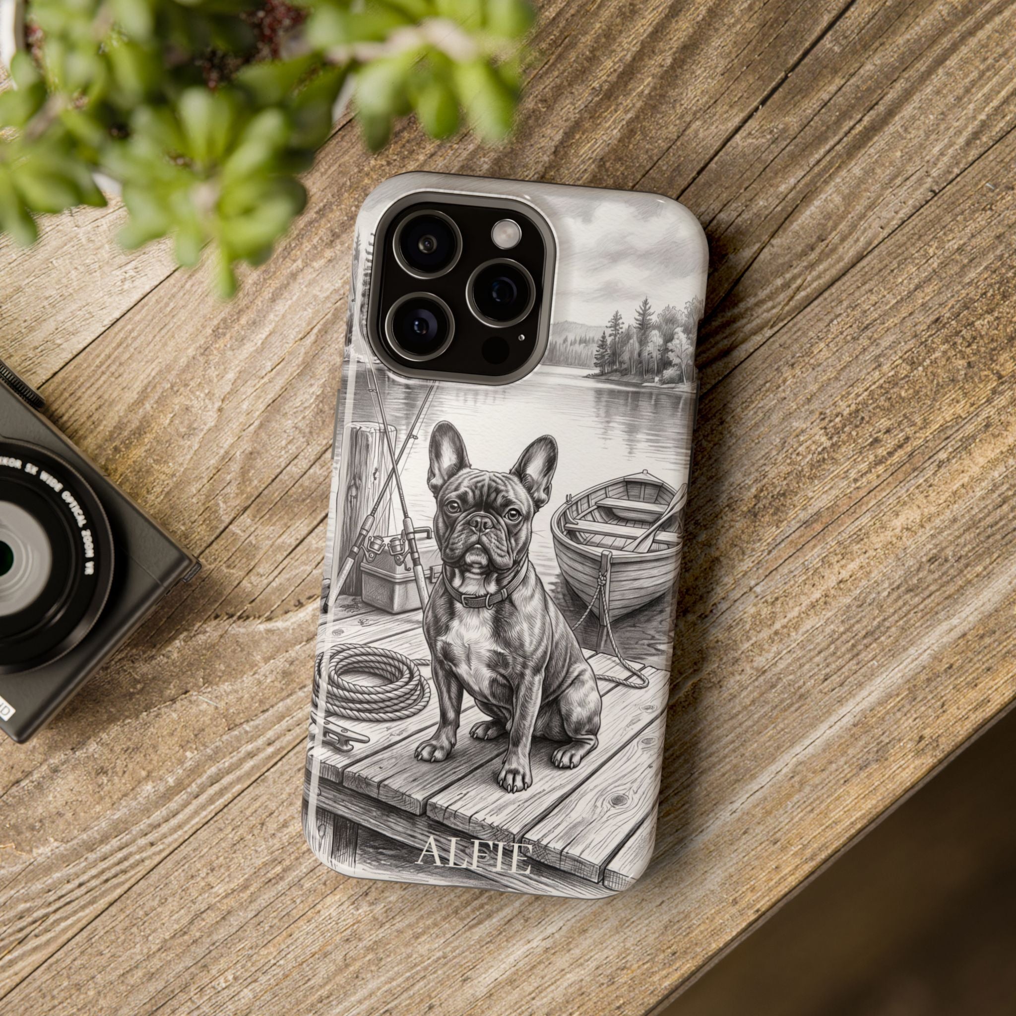 Personalized French Bulldog Lakeside Dock Phone Case — Wireless Charging Cover