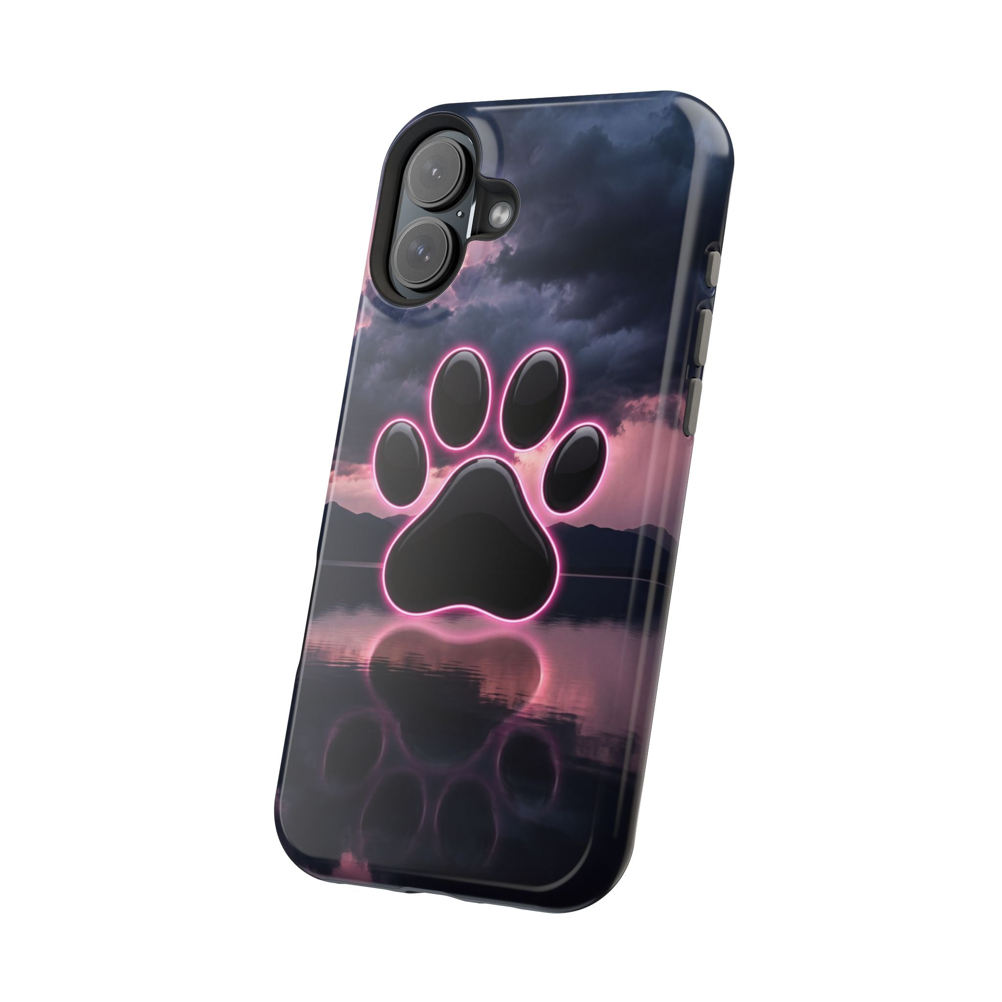 Neon Paw Print Phone Case — Impact-Resistant Wireless Charging Cover