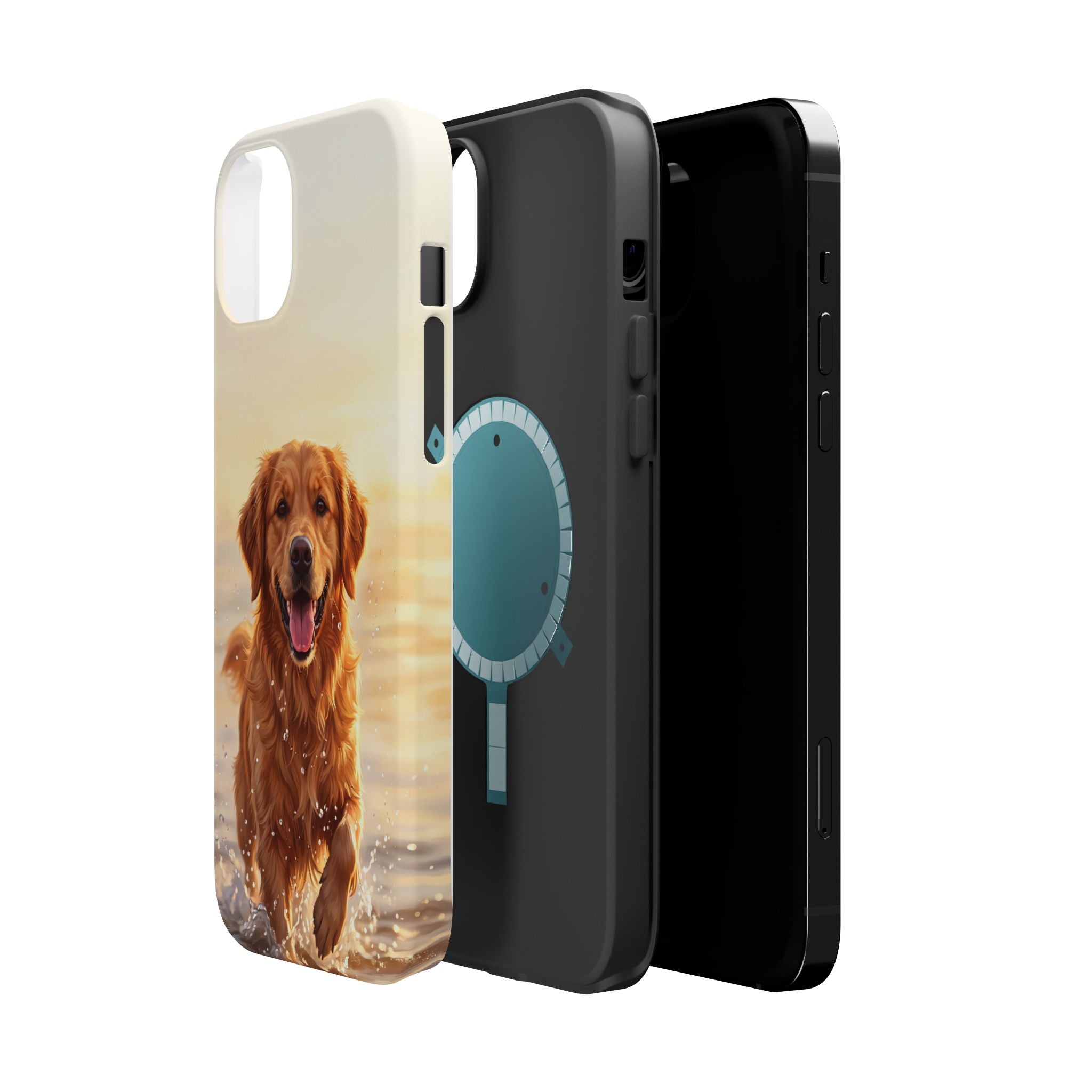 Beach Golden Retriever Phone Case — Impact-Resistant Wireless Charging Cover