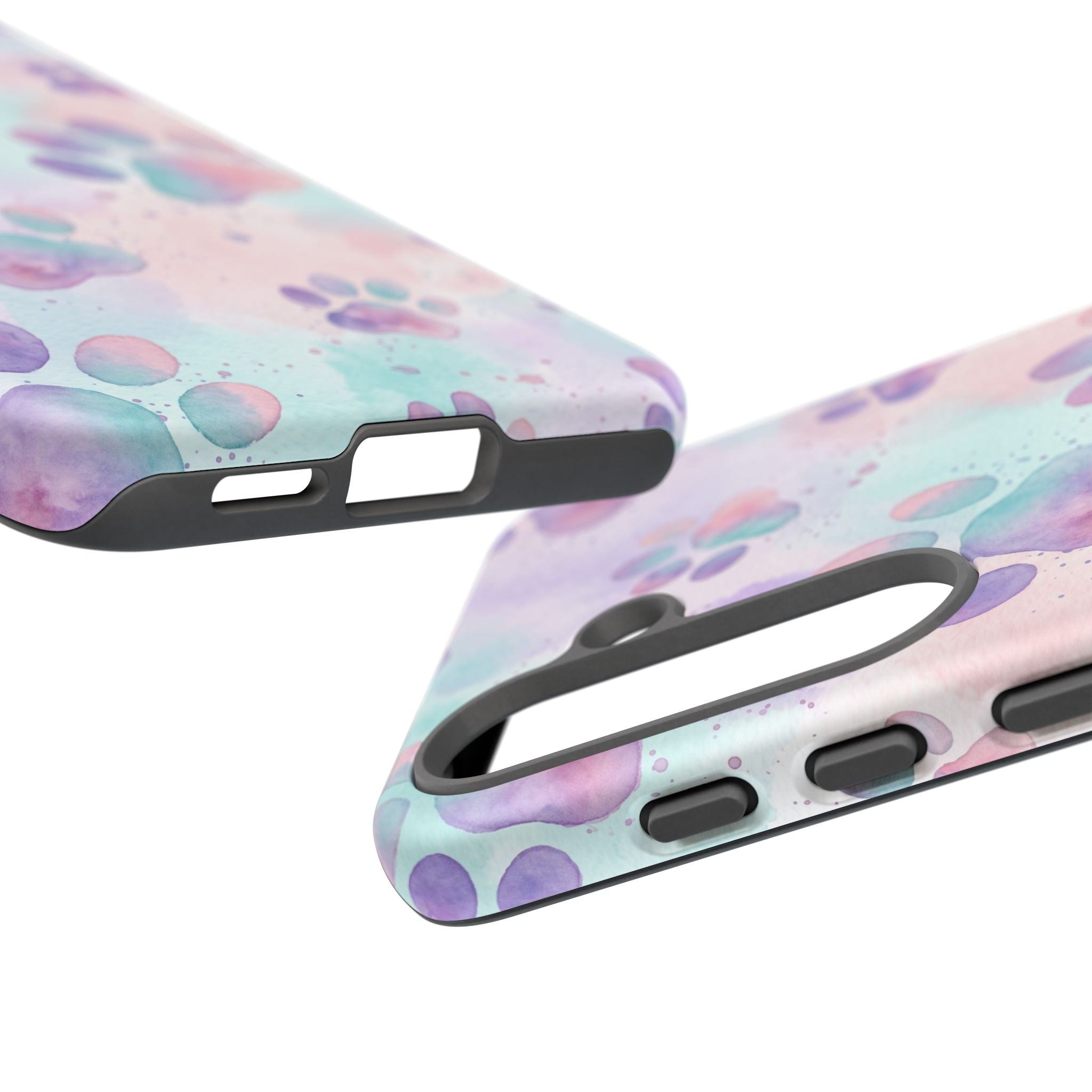 Watercolor Paw Print Phone Case | Pastel Purple, Teal & Pink Artistic Pattern | Samsung & iPhone