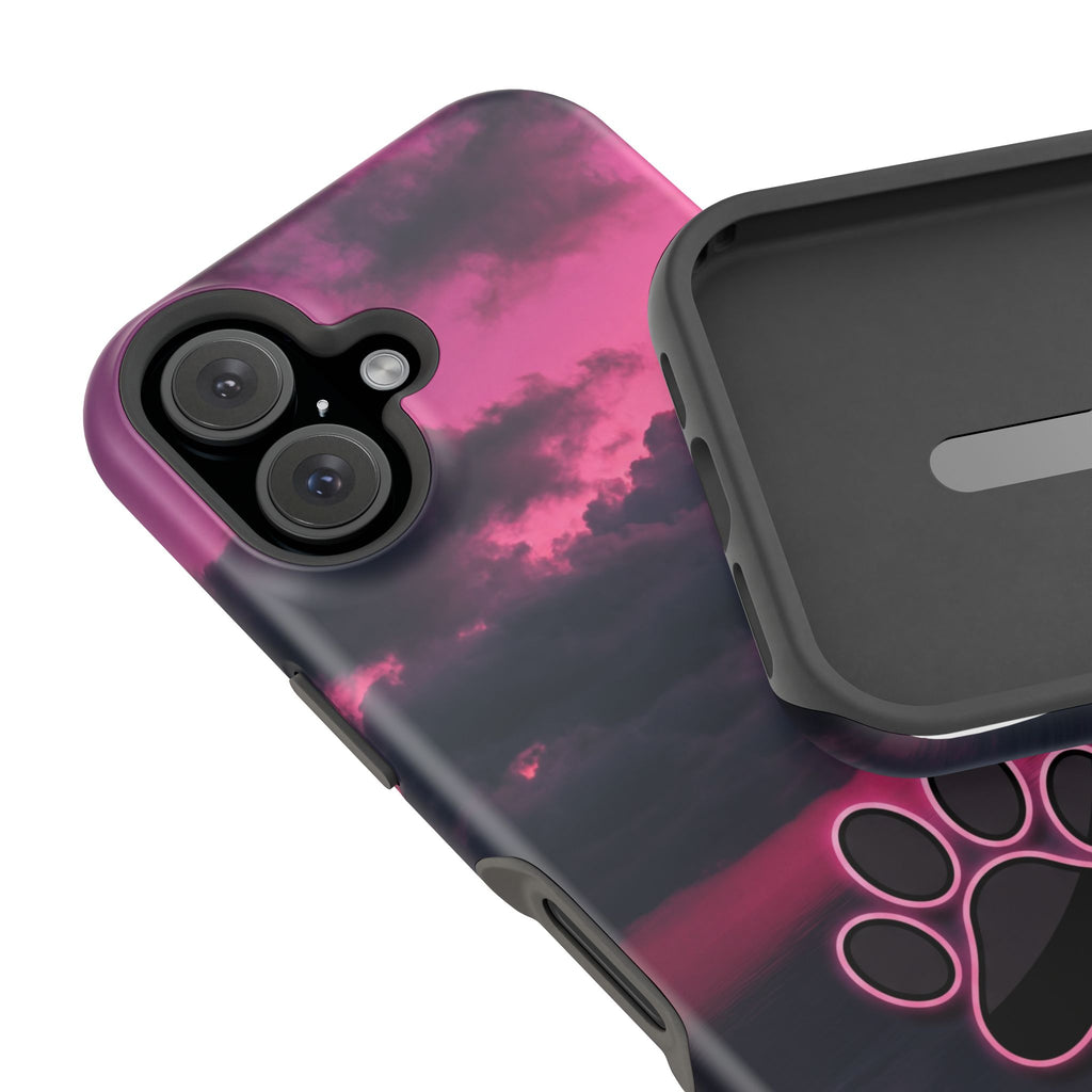 Pink Sky Paw Print Phone Case — Impact-Resistant Wireless Charging Cover