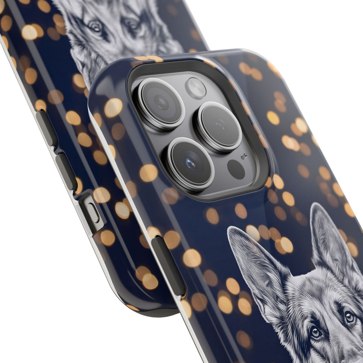 German Shepherd Phone Case | Golden Bokeh Art — Tough Magnetic Case with Wireless Charging