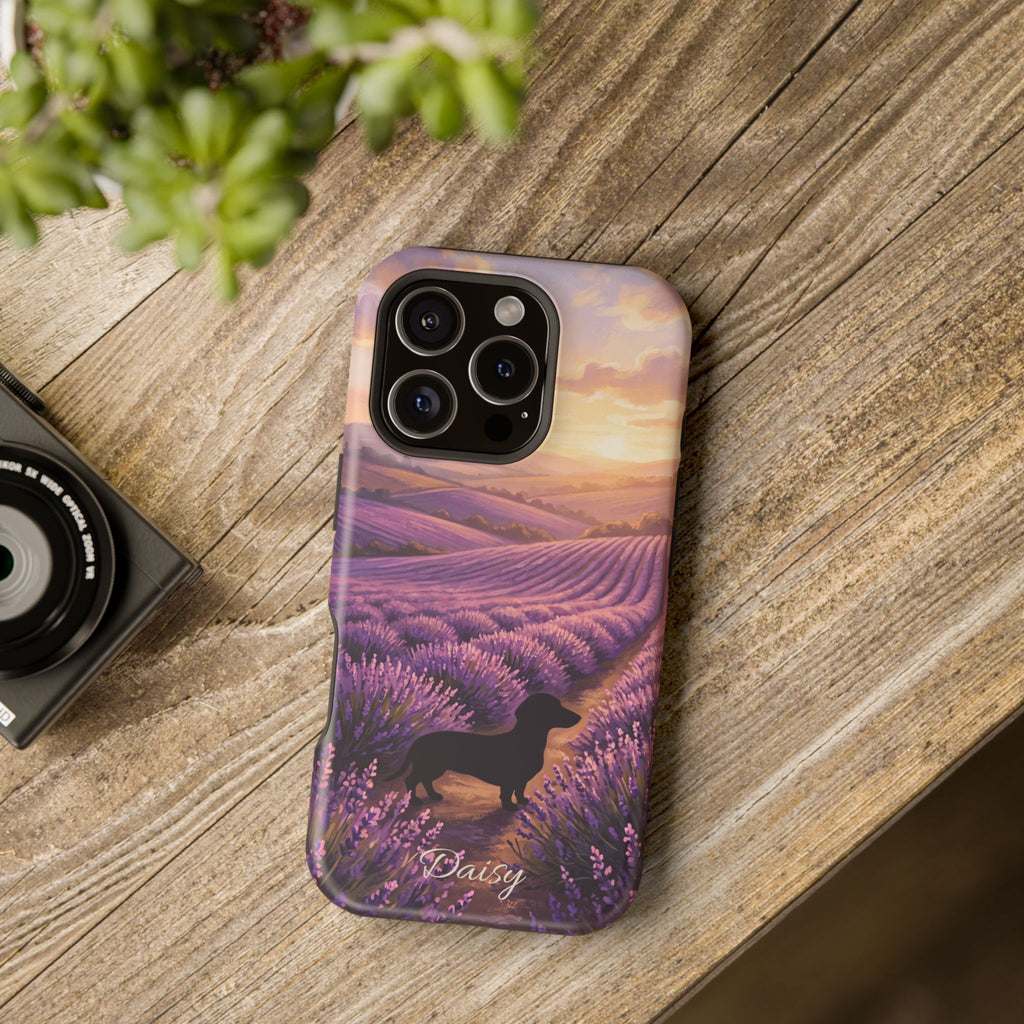 Personalized Dachshund Lavender Field Phone Case — Wireless Charging Cover