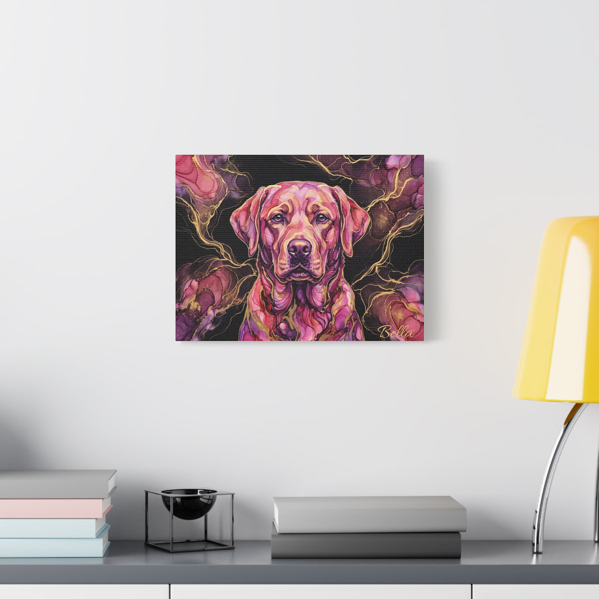 Labrador Personalized Canvas | Pink Alcohol Ink & Gold Marble Wall Art