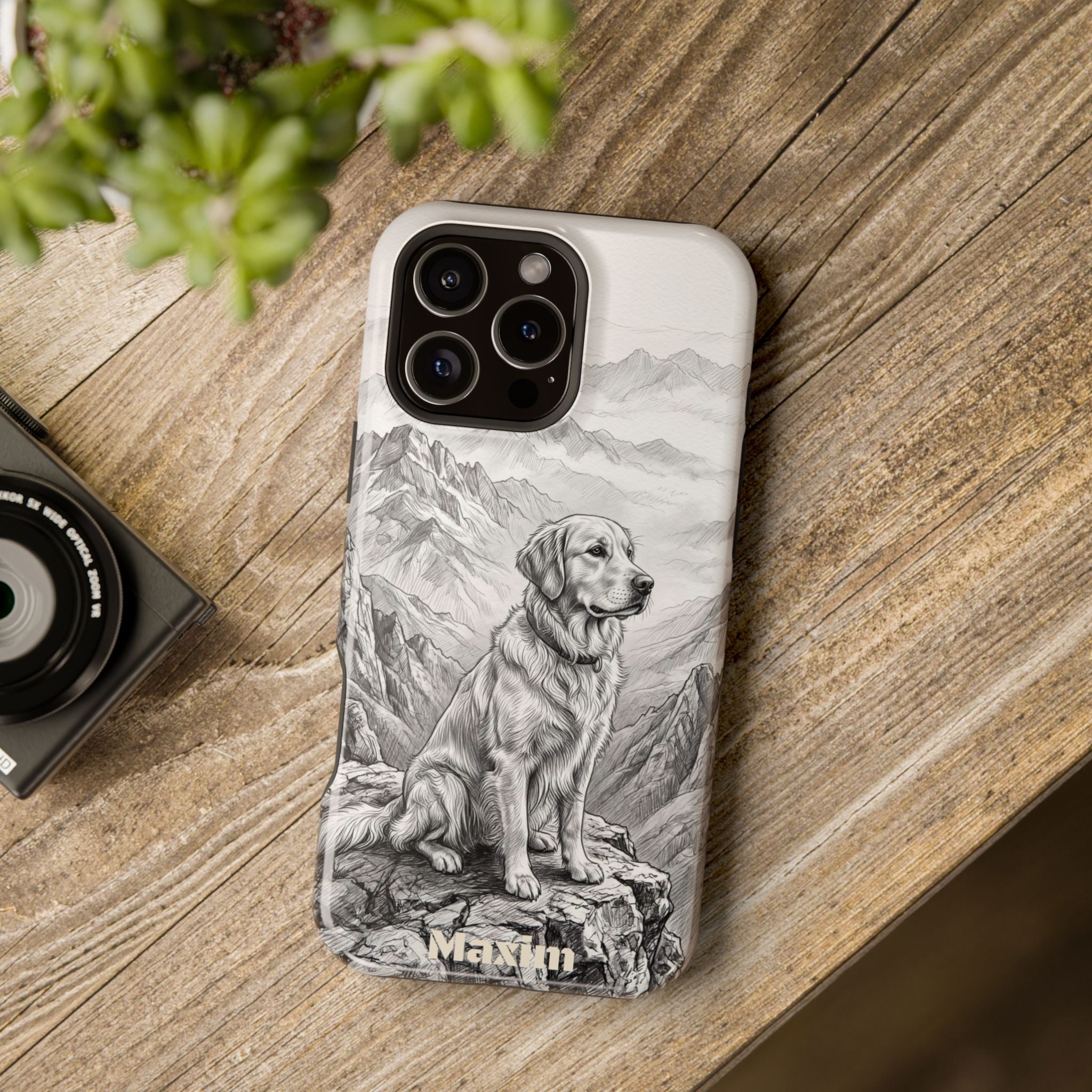 Personalized Golden Retriever Mountain Peak Phone Case — Wireless Charging Cover