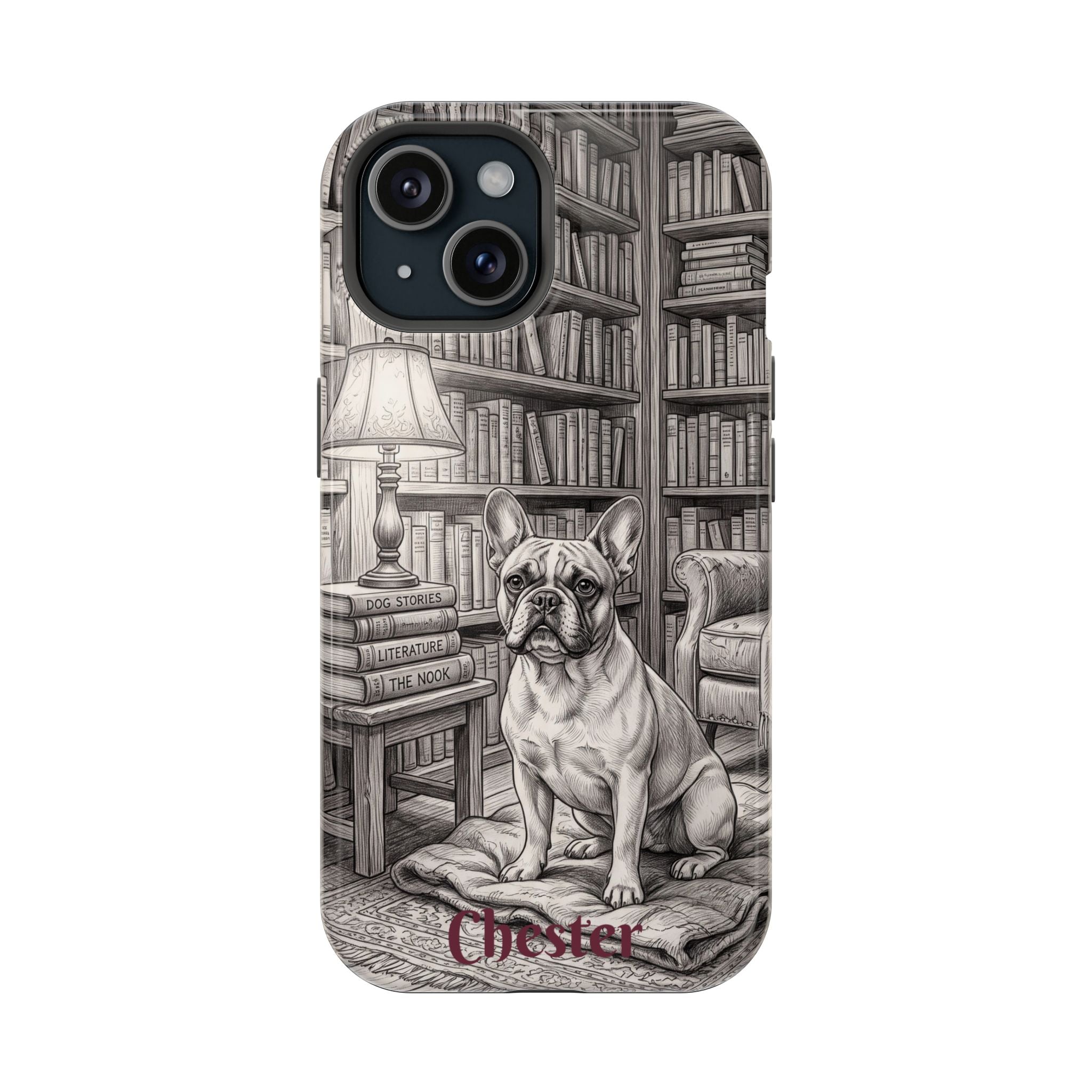 Personalized French Bulldog Library Study Phone Case — Wireless Charging Cover