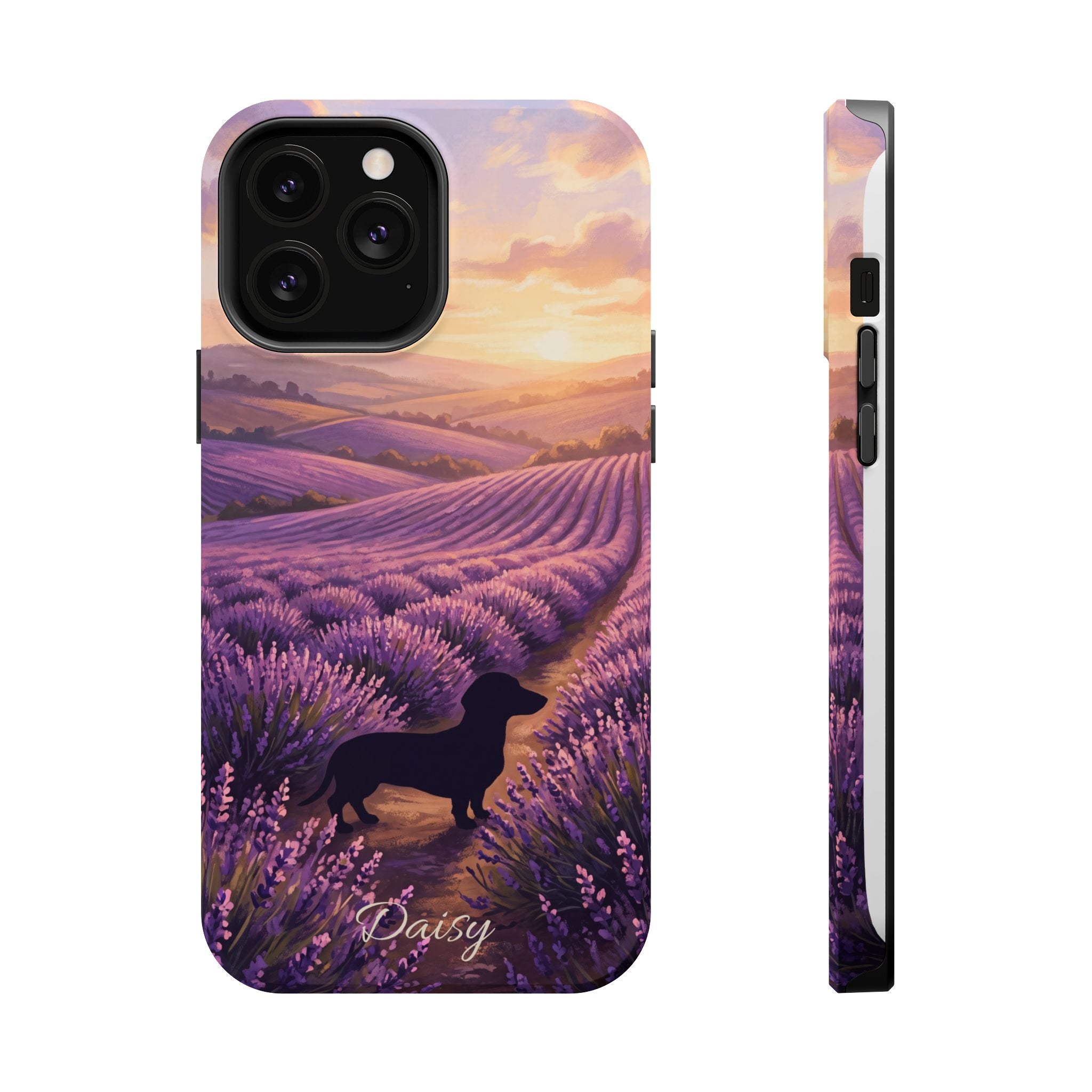 Personalized Dachshund Lavender Field Phone Case — Wireless Charging Cover