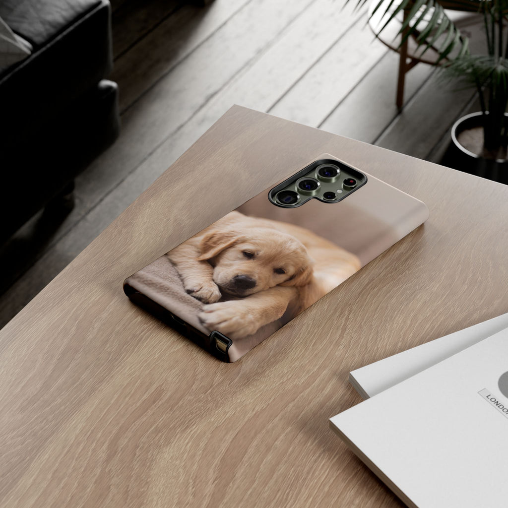 Sleepy Golden Retriever Puppy Phone Case | Cozy Cuddly Puppy Portrait | Samsung & iPhone