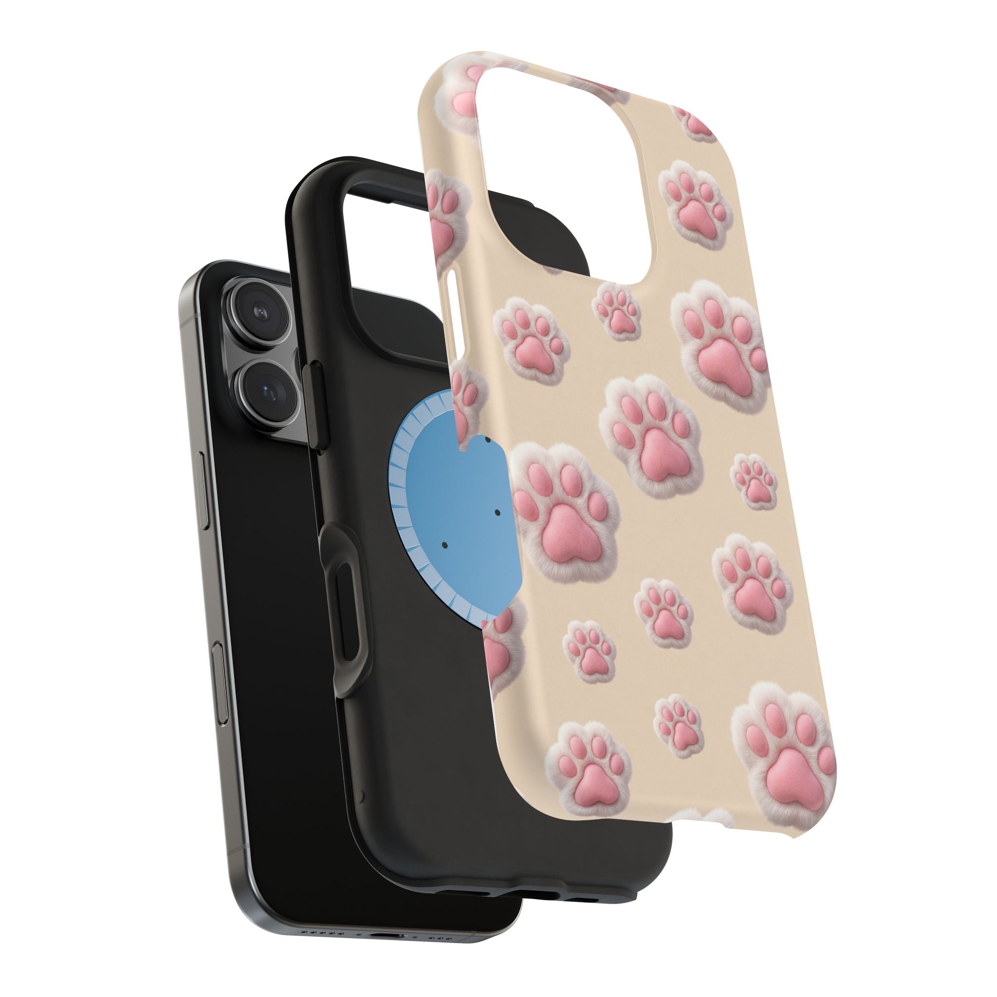 Pink Paw Print Phone Case — Impact-Resistant Wireless Charging Cover