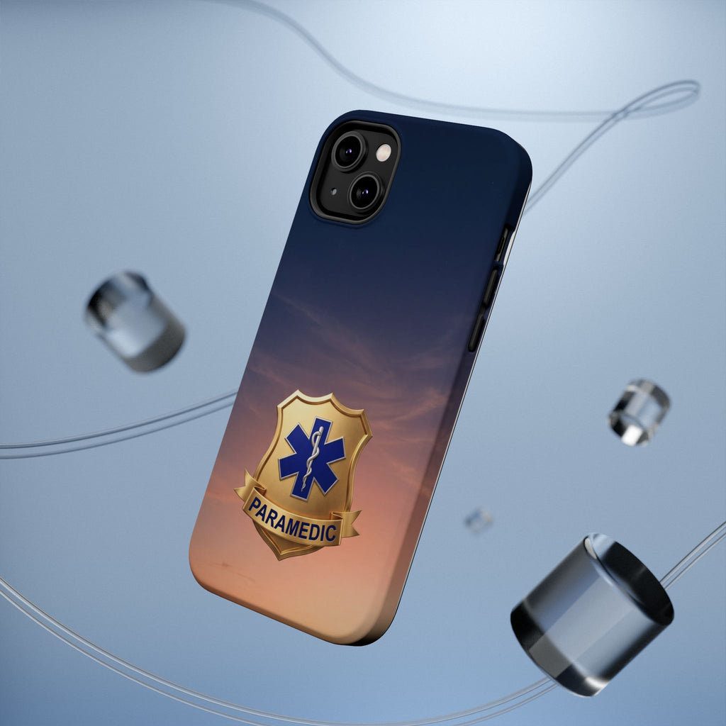 Gold Paramedic Badge Sunset Sky Phone Case — Magnetic Wireless Charging Cover