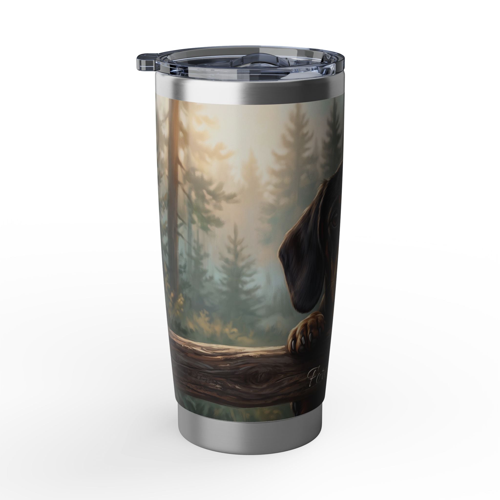 Dachshund Tumbler Personalized – 20 oz Stainless Steel Travel Mug with Custom Name, Black & Tan Forest Design