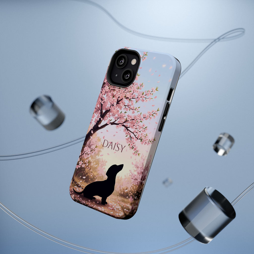 Personalized Dachshund Cherry Blossom Phone Case — Wireless Charging Cover