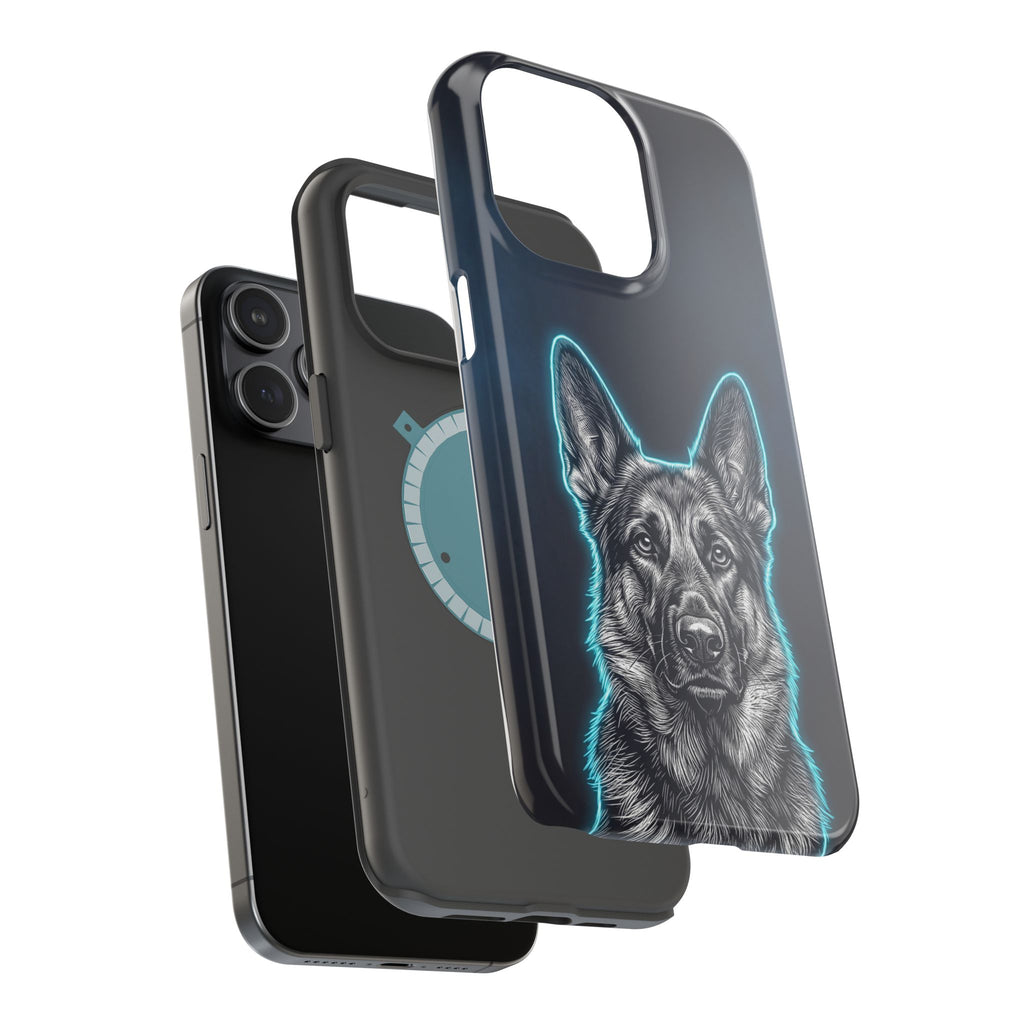 German Shepherd Phone Case | Neon Glow Sketch Art — Tough Magnetic Case with Wireless Charging